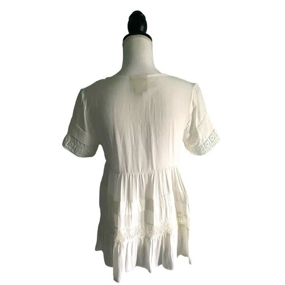 Maeve Boho Tiered Lace Crochet Tunic Top Ivory White Women’s Size Extra Small XS - Picture 7 of 9